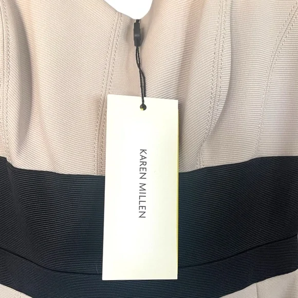 NWT‎ Karen Millen Midi Sheath Pencil Dress Cross Back Bodycon Ribbed Nude 6 - Picture 6 of 16